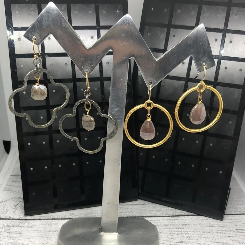 Modernist geometric earrings bundle gold plated hooks dangle drop trendy.